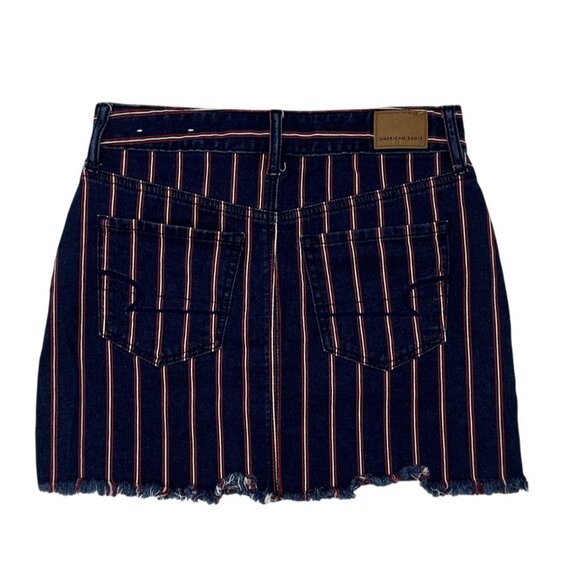 American Eagle Size 4 Women Mini Skirt Red & Blue Stretch Striped Denim - Picture 2 of 5